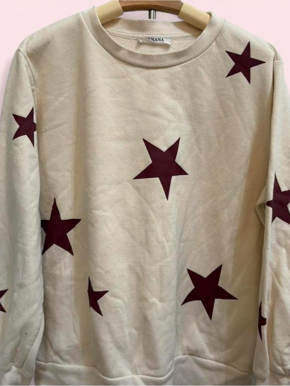 Cream and Burgundy Star Crewneck Sweater